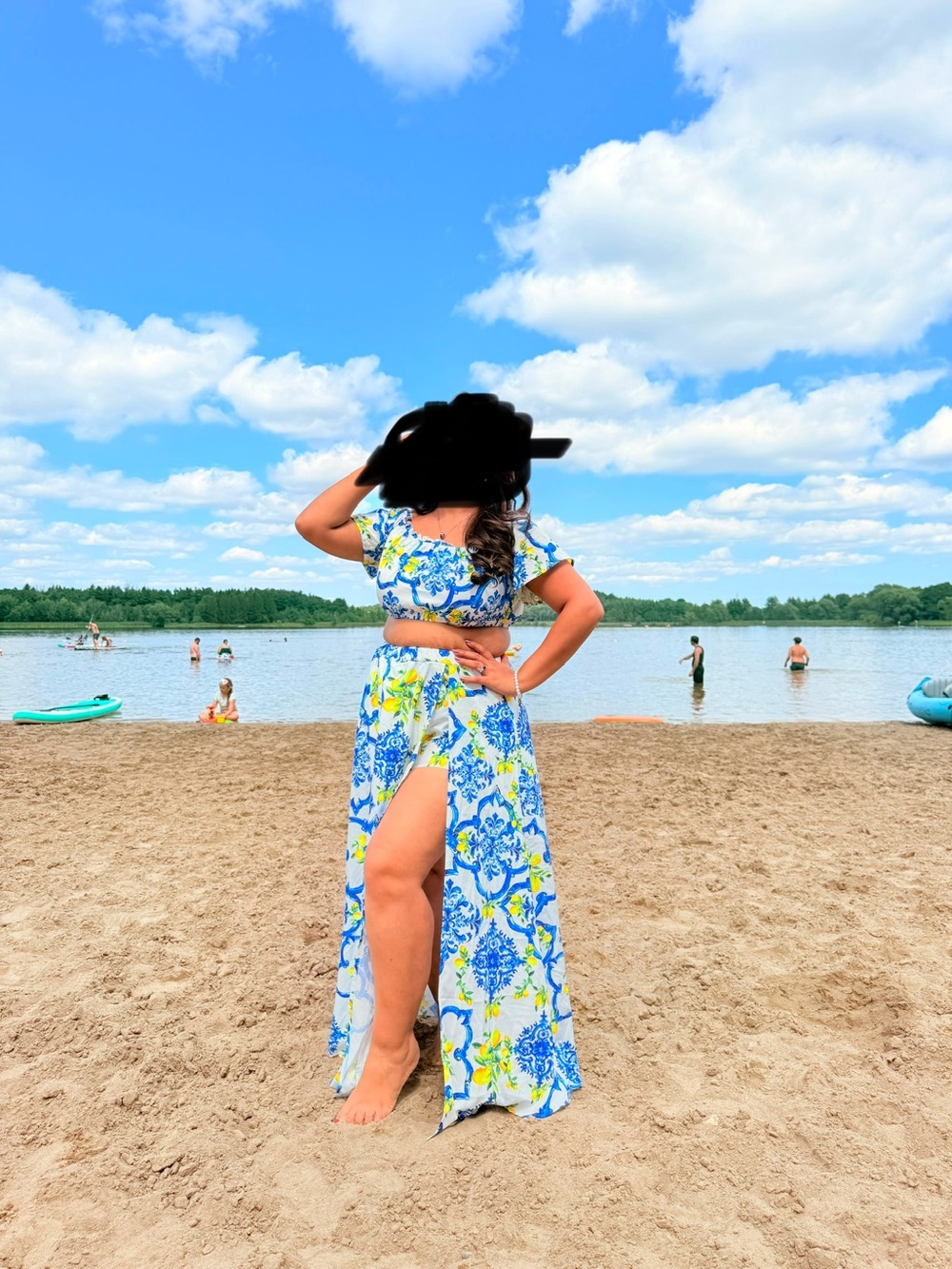 Floral Blue & White Kids Maxi Skirt with Side Slit